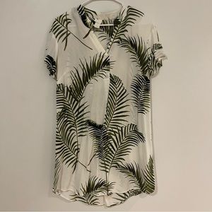 White Palm Leaves Shirt MIDI Dress | H&M